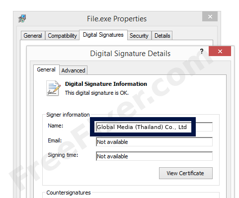 Screenshot of the Global Media (Thailand) Co., Ltd certificate